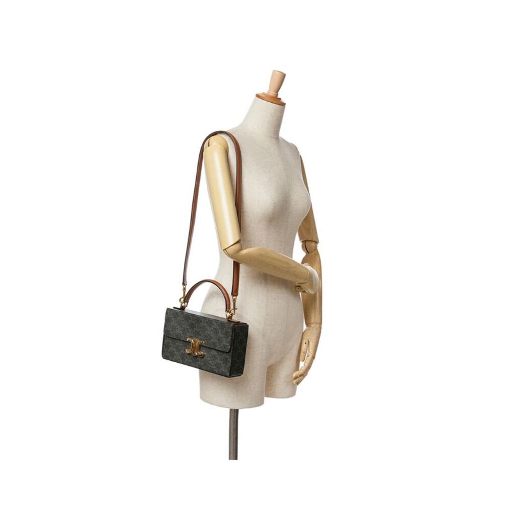 Pre Loved Celine Triomphe Coated Canvas Box Top Handle Bag Women Brown Messenger - Picture 6 of 6